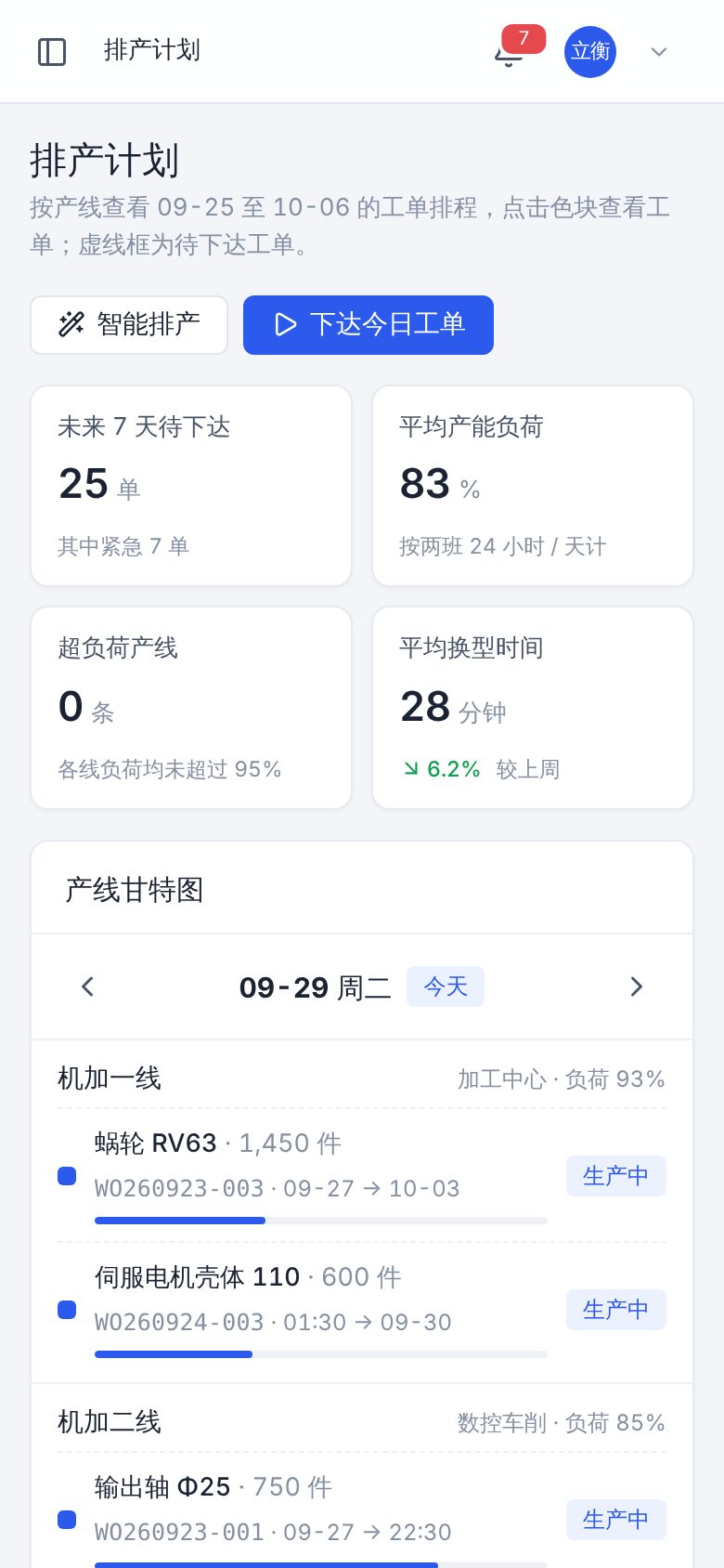 生产执行管理系统（MES） · 排产计划 手机截图
